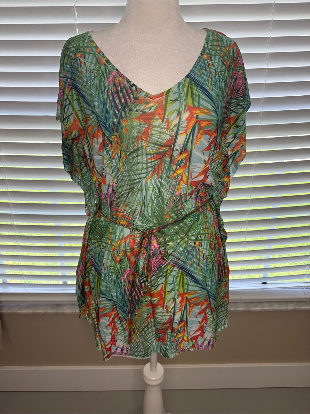 Tropical Print V-Neck Tie-Waist Women's swimsuit